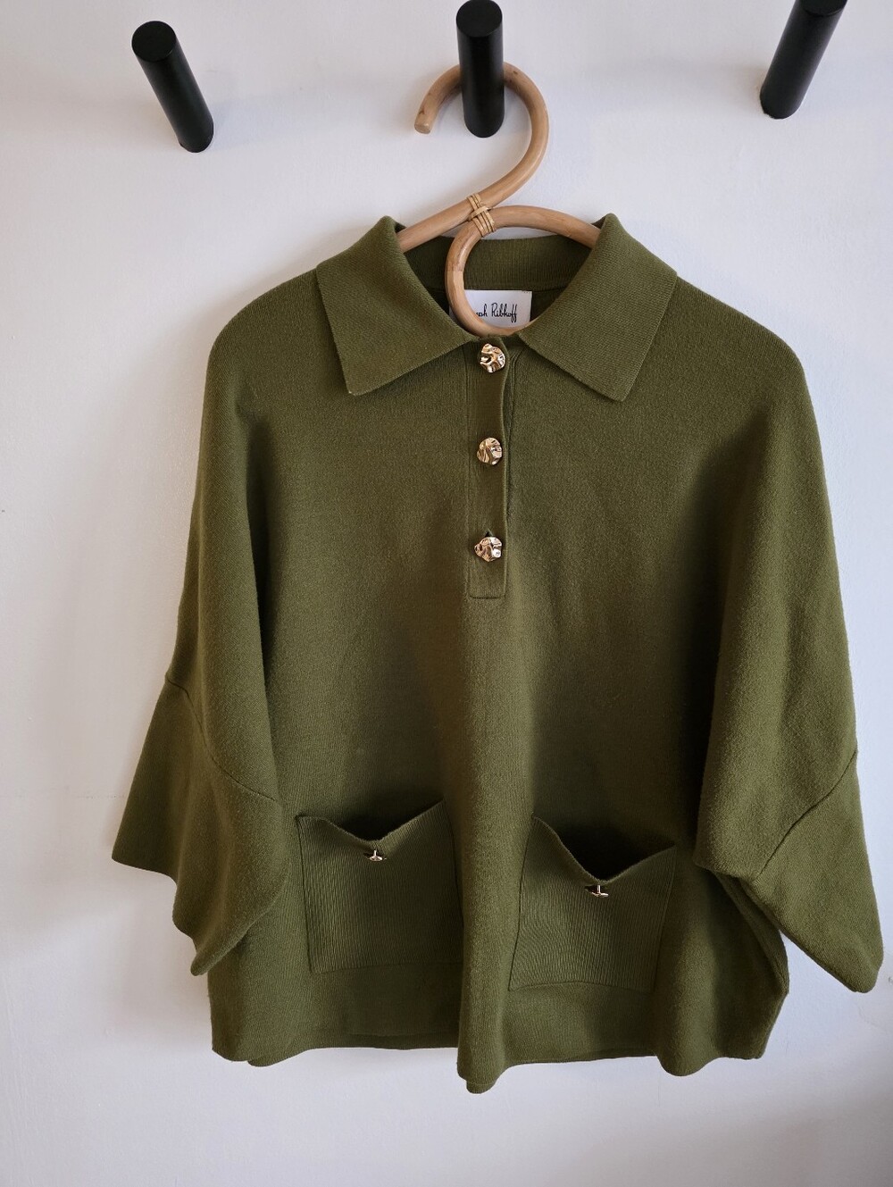 Joseph Ribkoff Olive Green, Gold Buttons, Size Small Mid Sleeve Wide. - Picture 2 of 5